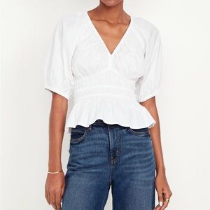 Old Navy White Peplum Blouse 3/4 Sleeve Fitted